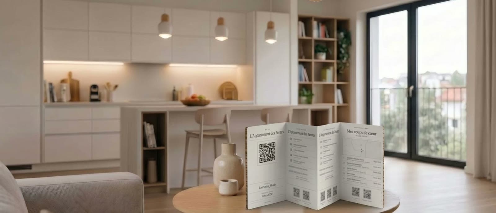 Appartement avec le kit d'accueil bnboard posé sur la table basse